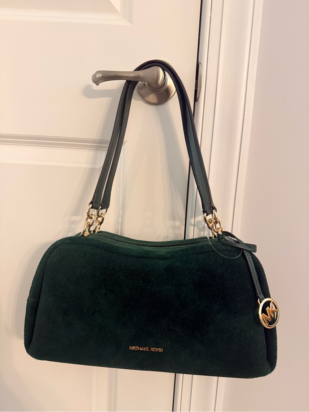 Michael Kors Forest Green Suede Shoulder Bag with Gold Hardware